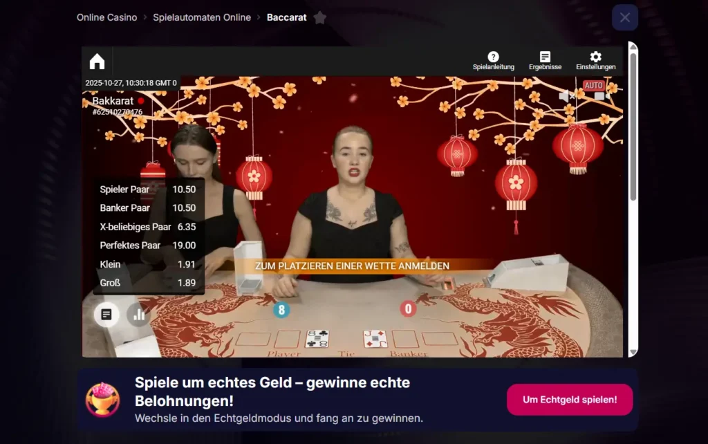 Baccarat bei Live NV Casino